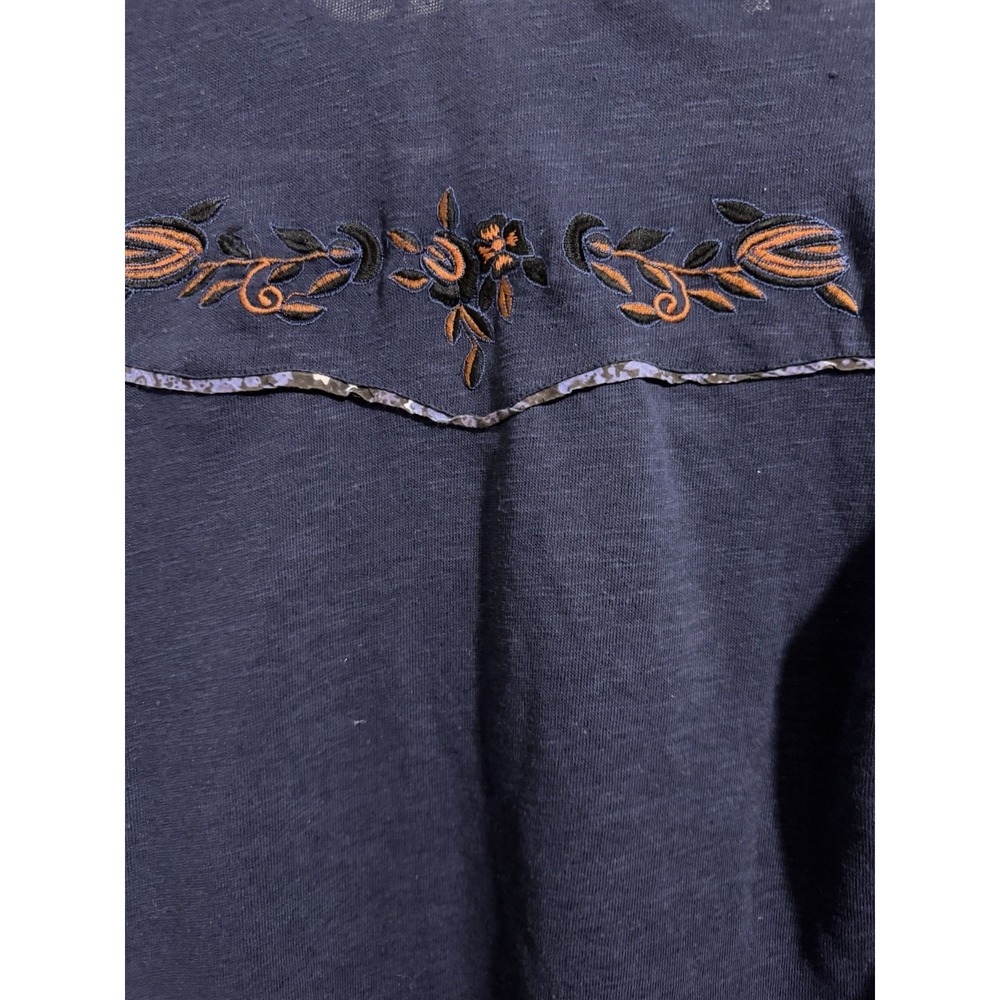 Free People Sundance Kid Embroidered Western Henley Top Navy Women's Size XS - Picture 10 of 12